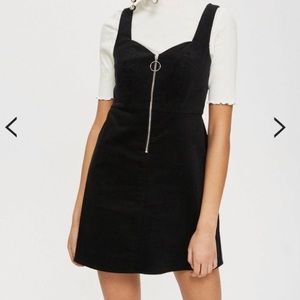 Topshop Black Corduroy Dress with Front Circle Zipper